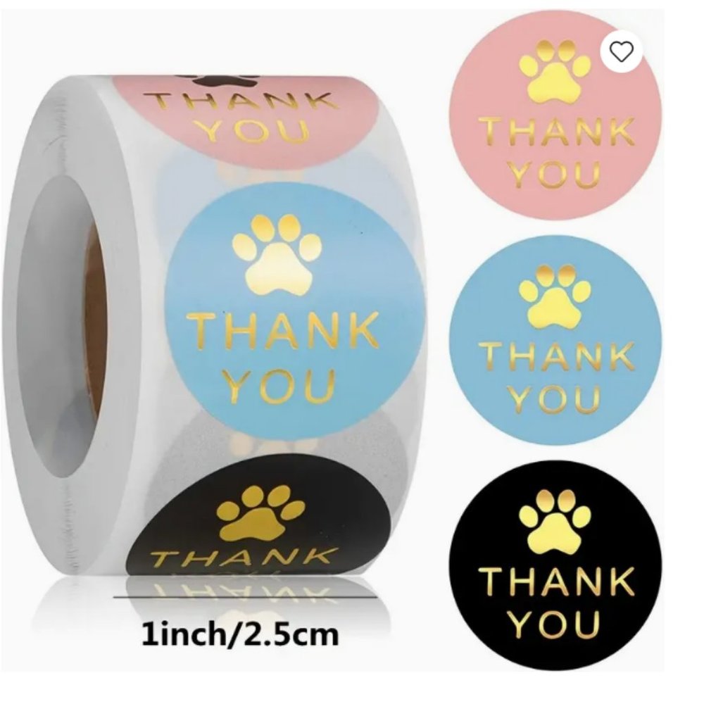 Thank you Stickers - Multicolored Paws - 500 pcs - NWT